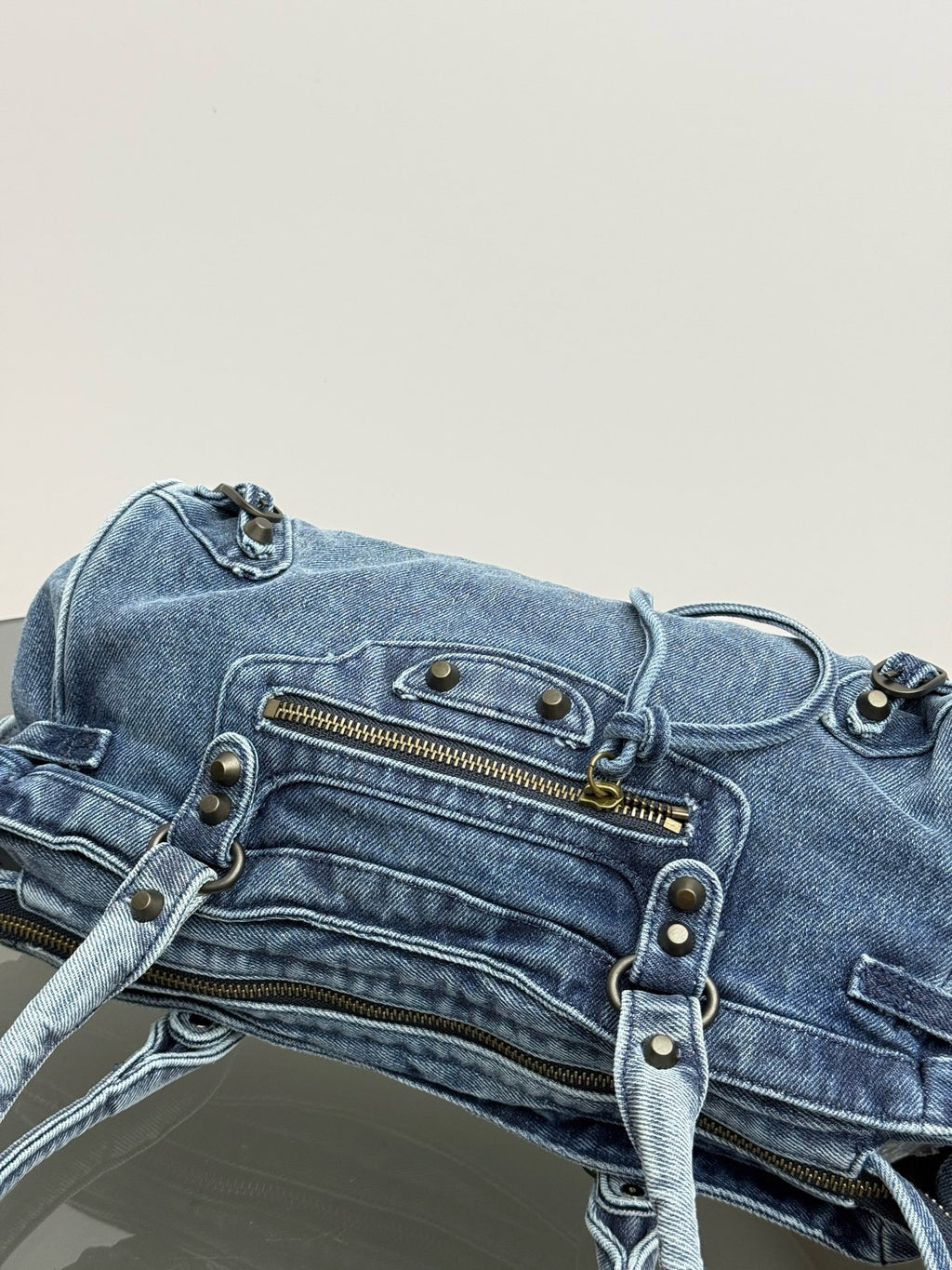 Vintage Washed Denim Baguette Bag – Fringe Shoulder Bag