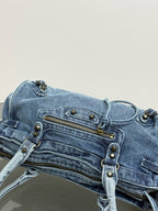 Vintage Washed Denim Baguette Bag – Fringe Shoulder Bag