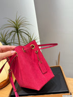 Textured Suede Drawstring Bucket Bag – Petite Leather Shoulder Bag