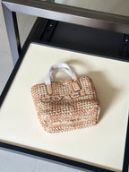 Natural Woven Straw Tote Bag with Leather Details