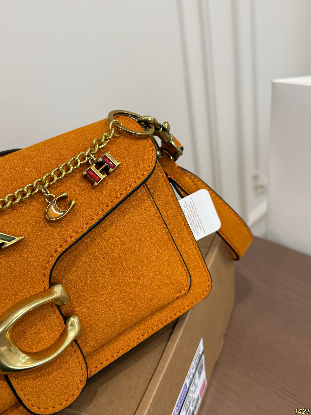 Suede Flap Shoulder Bag with Rainbow Charm Chain – Vintage Buckle Bag