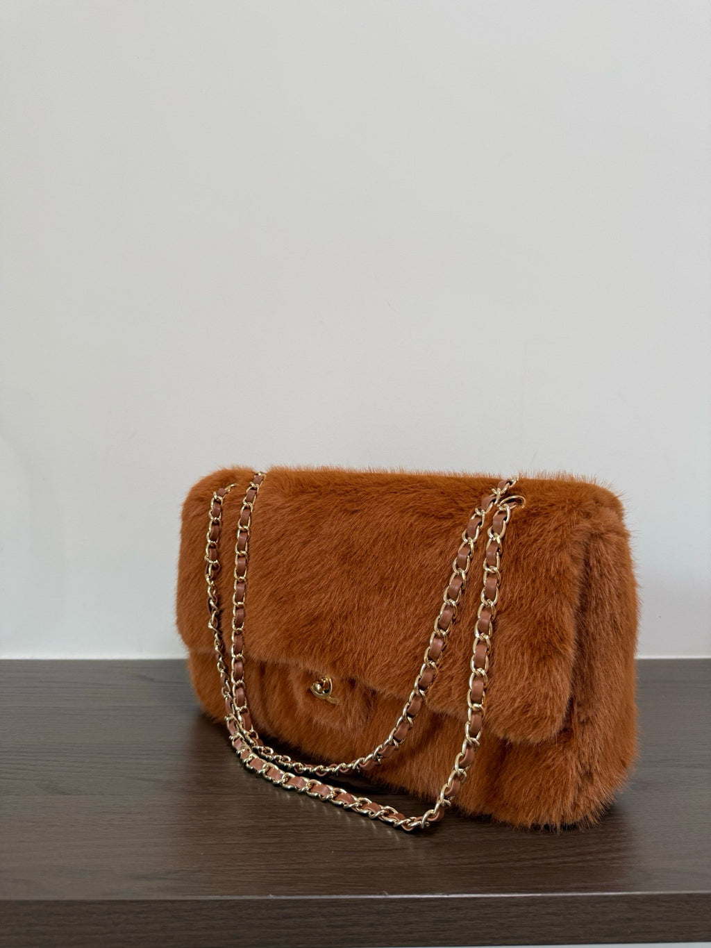 Women’s Faux Fur Maxi Flap Shoulder Bag – Elegant Plush Handbag