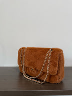 Women’s Faux Fur Maxi Flap Shoulder Bag – Elegant Plush Handbag