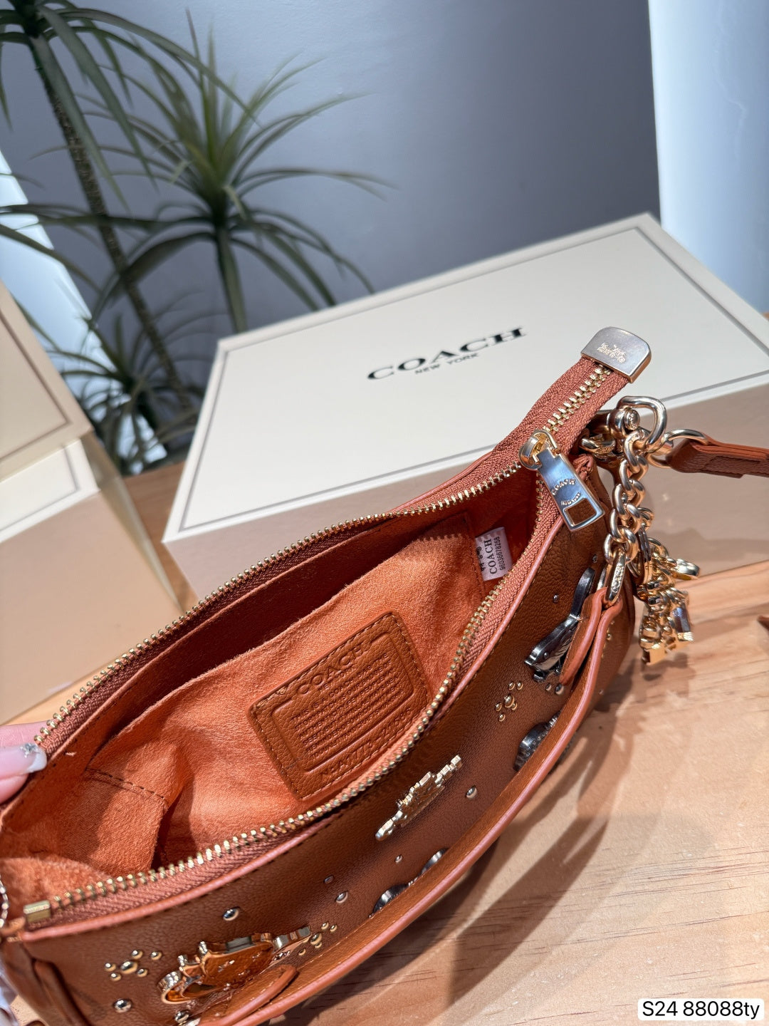 Teri Printed Leather Crescent Shoulder Bag & Crossbody