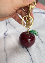 Apple Bag Charm Keychain – Glossy Fruit Pendant with Leaf Detail